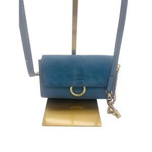 Chloé Tess Wallet Chain Crossbody Bag Blue Leather Suede Gold‎ Hardware Vintage